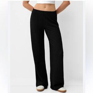 Bershka Black Wide-Leg Textured Pants
